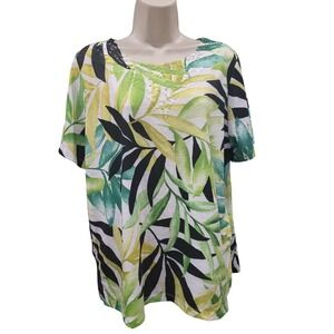 NEW Alfred Dunner Tropical Top Women PM Embellished Coastal Grandma Mom Preppy